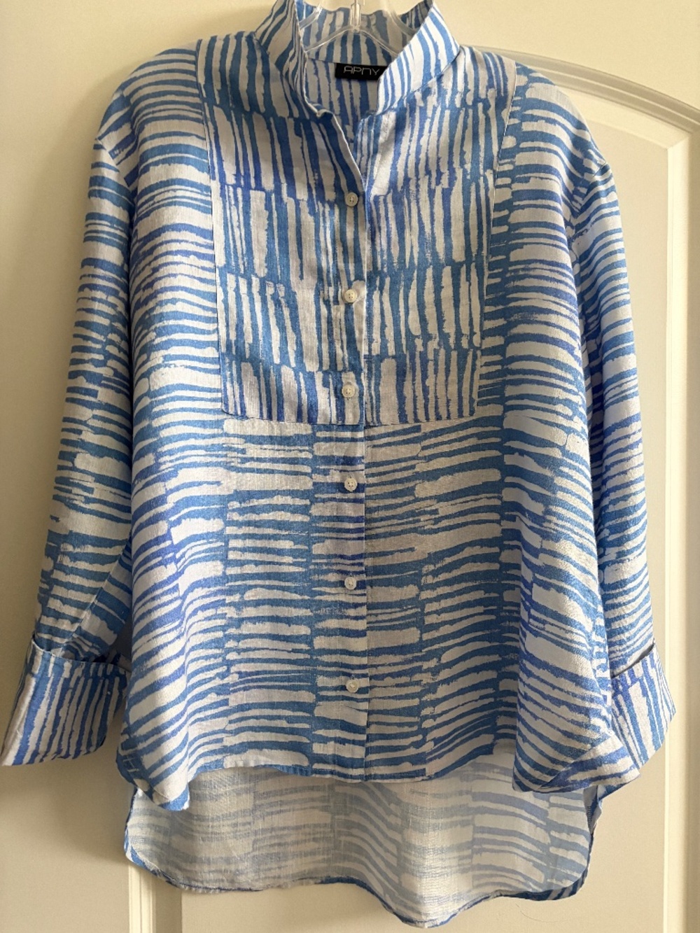 Contemporary Linen Shirt, XL, Blue and White, APNY